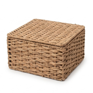 Caja de almacenamiento de hierba marina tejida naturalmente con tapa, cesta organizadora de mimbre hecha a mano para habitación de bebé, para juguetes, pañales, ropa y artículos diversos. - Product Image 2