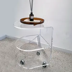 Clear Acrylic Side Table With Wheels Shelf Rolling Storage Cart Bedside Table Removable Clear Acrylic Trolley