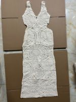 Robe longue transparente en crochet pour femme, col en V, sans manches, deux couleurs, pour soirée ou plage, tailles S-XL