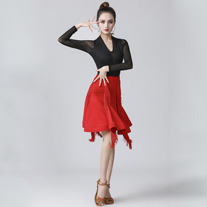 Vestido de <span class=keywords><strong>baile</strong></span> latino Mujer Adulto Falda Entrenamiento Big <span class=keywords><strong>Swing</strong></span> Fringe <span class=keywords><strong>Ropa</strong></span> de manga larga - Product Image 2