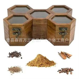Wooden Honeycomb <b>Spice</b> <b>Jar</b> Set Hexagonal With Lid Stackable For Kitchen Storage - Product Image 3