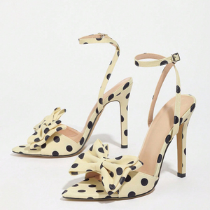 Sandales blanches vintage à pois à talons hauts, avec <span class=keywords><strong>grand</strong></span> nœud, bout pointu ouvert, bride cheville, escarpins à talon aiguille, chaussures de soirée - Product Image 6