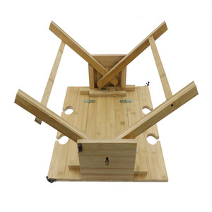 Cross-border bamboo <b>portable</b> <b>picnic</b> wine <b>table</b>, convertible storage wooden basket, outdoor bamboo and wood folding wine rack, - Product Image 1