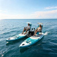 Fabrika Toptan Fiyatına Şişme Katamaran Yüzen Dinlenme Platformu Çift SUP Paddle Board Teknesi, Tenteli Masa ve Koltuklarla