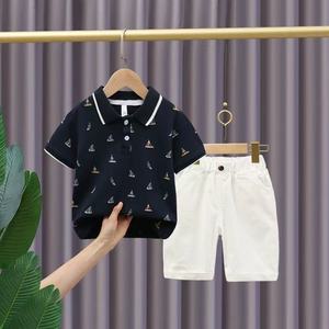 Ensemble d'été en coton pour garçons, t-shirt à manches courtes et short, idéal pour le quotidien des enfants, respirant et décontracté, lot <span class=keywords><strong>de</strong></span> 2 pièces - Product Image 5