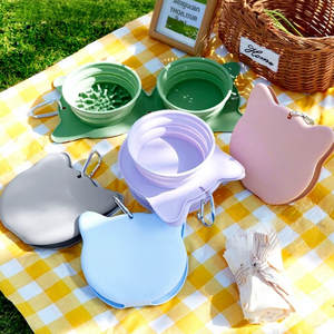 Hot-selling Practical Custom Foldable Portable Travel <b>Dog</b> <b>Bowl</b> Feeder Double Layer Food Grade Silicone Leak Proof Pet <b>Bowl</b> - Product Image 2
