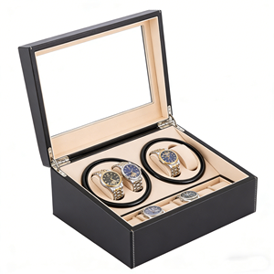 Estuche para reloj de cuero negro al por mayor, superventas, en stock, con batería, enrollador de relojes, motor y mecanismo de cuerda automática. - Product Image 4
