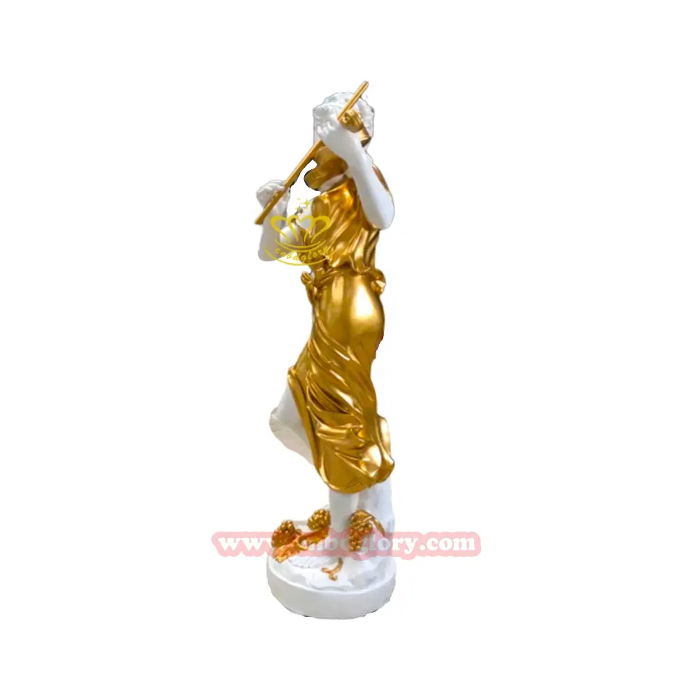 Figura de música dorada de fibra de vidrio, estatua de gran calidad, tamaño real