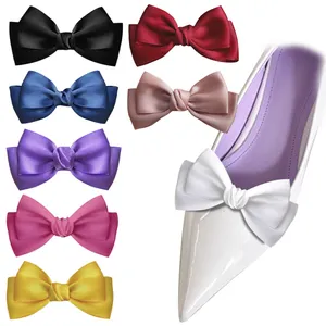 Solid Color Satin Shoe Embellishment Bow Shoe Clips Detachable Flats Metal Shoe Buckle Accessories