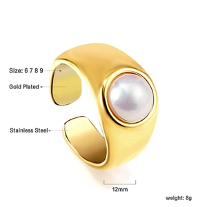 Joyería para Mujer, Accesorios, Juego de Joyería al por Mayor, Acero Inoxidable, Chapado en Oro de 18K, Anillo de Mujer, Perla, Anillo Ajustable Chapado en Oro - Product Image 2