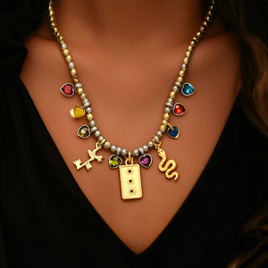 Fashion Beaded Necklace 316L Stainless Steel PVD Gold Plating Charms Multi Color Heart <b>Star</b> <b>Key</b> Snake Pendant - Product Image 3