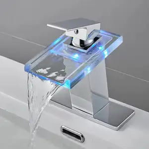 Hot And Cold Basin Faucet Waterfall White Single Handle LED Black Basin Mixer Faucet Set For Bathroom Hotel Villa