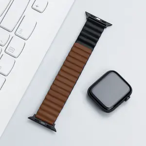 RYB Manufacturer Magnetic Strap For Apple Watch Reversible Wear Dual Colors Genuine Leather Bands For Apple watch 41mm 45mm 44mm