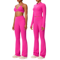Damen Yoga-Set Activewear 3-teilig Hochelastischer Atmungsaktiver Sportanzug Ganzkörper-Laufanzug Fitness-Gym-Outfit