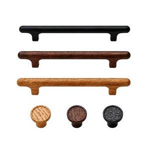 Juego de tiradores y pomos de madera para gabinetes, diseño redondo moderno, ligeros, hechos a mano, para montaje en puerta, duraderos, decoración para muebles de cocina de interior - Product Image 1