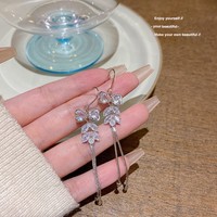 Boucles d'oreilles tendance en zircon avec nœud et pampilles longues, style coréen, pour influenceuses, passe-partout