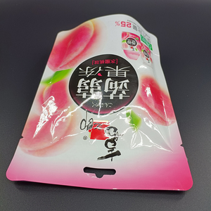 Plastic Food Packaging Custom Logo Stand Up Pouch Heat Sealing Glossy Mylar Plastic Food Packaging Bag With Hang Hole For Jelly