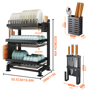 Escurridor de vajilla de Metal de gran capacidad, estante de secado de <span class=keywords><strong>3</strong></span> <span class=keywords><strong>niveles</strong></span>, con accesorios, color negro - Product Image 5