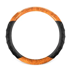 durable breathable peach wood grain D shape 38cm universal leather non slip silicone steering wheel cover