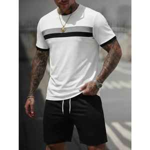 Custom Digital Printing Logo Summer Top Shorts Tracksuit Streetwear Acid Wash Vintage Graphics Rhinestone Men T-shirt <b>Sets</b> - Product Image 1