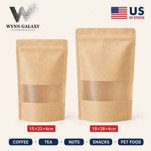 ถุงคราฟท์แบบตั้งได้ขายดีในสหรัฐอเมริกา ขนาด 15*22*4 ซม. 6*8.7*1.6 นิ้ว มีหน้าต่างใส ซิปล็อค ปิดผนึกได้ สำหรับชา ถั่ว กาแฟ ขนมขบเคี้ยว รับผลิตแบบ OEM - Product Image 2