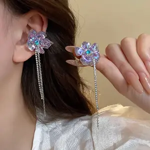 Zooying Diamond inlaid purple flower tassel earrings sweet fresh earrings fashionable elegant high-end jewelry for women