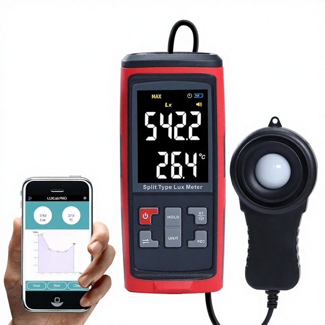 Digital Split Type Illuminance Meter Ambient Temperature Measuring Recording Bluetooth Lux 32,752 Groups Data Logging Photometer