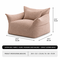 Fauteuil pouf en vrac, fauteuil nid, scellé sous vide, confortable, adapté aux animaux domestiques, en tissu polyester rose noble avec coussin dorsal pour la lecture