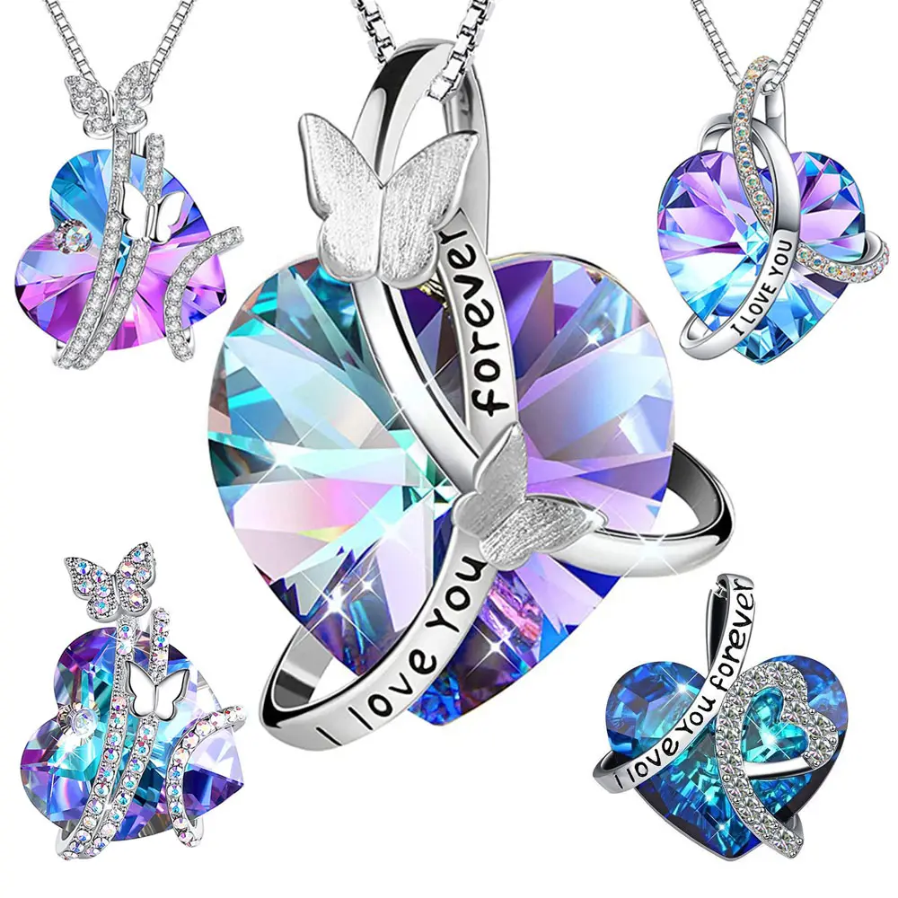 Gioielli di lusso firmati collana da donna diamante farfalla collana con ciondolo in cristallo a forma di cuore regalo per la festa della mamma di san valentino