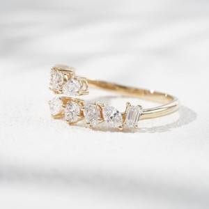 Multi Shape Lab Diamond <b>Open</b> Cuff <b>Ring</b> 10k Solid Gold Wedding <b>Ring</b> - Product Image 2