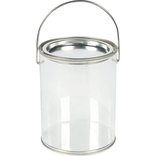 Wholesale free sample custom size clear plastic paint cans with removable lids handle for food candy storage