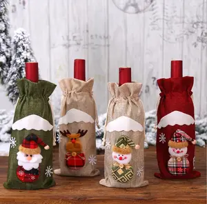 Christmas Wine Bottle Covers With Strings Merry Christmas Santa Claus Snowman Wine Bottle Bags Christmas Decoration 2023