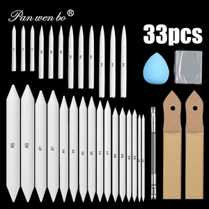 33 Pièces de estompes et tortillons en papier <span class=keywords><strong>pour</strong></span> le <span class=keywords><strong>dessin</strong></span>, avec papier abrasif, taille-crayon, gomme à modeler et éponge à estomper - Product Image 1
