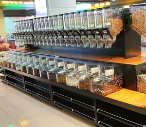 Dispensador de alimentos de contenedor de gravedad de acrílico transparente personalizado de 19L, dispensador de cereales de plástico, dispensador de dulces solo para exhibición