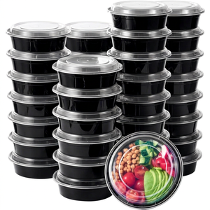 Conteneur alimentaire rond jetable en plastique de 16 oz, 24 oz, 32 oz avec couvercle anti-fuite, bol micro-ondable pour les déjeuners - Product Image 1
