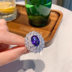 Fashion Eco-friendly Copper Dainty Floral Pendant <b>Earrings</b> Ring <b>Set</b> 10*14MM Purple Zircon Flower Jewelry <b>Set</b> for Romantic Events - Product Image 5