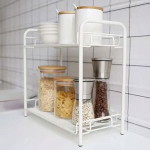2-Tier Metal <b>Wire</b> Folding Portable Storage <b>Rack</b> for Kitchen & Bathroom Spice Cabinet & <b>Shelf</b> - Product Image 1