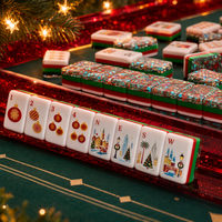 Ensemble de Mahjong Américain de Luxe pour Noël, 160 Tuiles Acryliques Scintillantes, Fond Confetti Rouge Vert, Jeu de Société de Noël, Cadeau pour Femmes