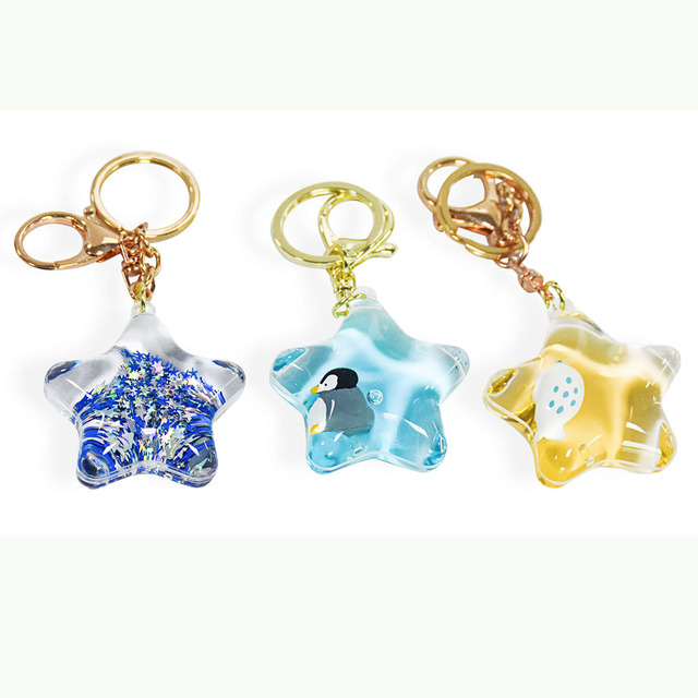 Cute Star Shape Colorful Plastic Liquid Oil Water Key Chains 3D Animals Floater Ecofriendly Portable Keychains