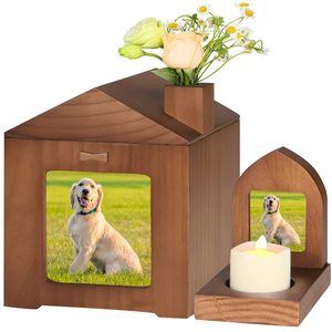 Urnes commémoratives personnalisées Petdom pour chiens et chats, avec cadre photo, en bois naturel, pour cendres. - Product Image 1
