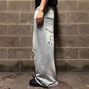 Özel Fransız Havlu Kumaşı Pamuklu Eşofman Altı Yırtık Bol Paça Asit Yıkama Jogging Eskitme Efektli Eşofman Erkek - Product Image 2