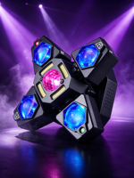 Promotion : Projecteur LED 60W à 4 Bras et 7 Couleurs avec Effets Laser Stroboscopiques RGBW, Éclairage de Scène pour DJ, Discothèque, Fête, Concert