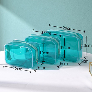 Borsa da viaggio portatile impermeabile <span class=keywords><strong>trasparente</strong></span> per cosmetici e articoli da toeletta con logo personalizzato, cerniera di sicurezza, borsa per il trucco in PVC <span class=keywords><strong>trasparente</strong></span> colorata. - Product Image 4