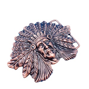 Hebilla de cinturón de metal estilo jefe indio, de aleación de zinc con acabado en cobre rojo antiguo, estilo vaquero del oeste, accesorio para la cintura - Product Image 5