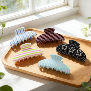 Acetate Shark Hair <b>Clips</b> Printed Striped DIY Elegant Hair Accessories Custom Sample Design Wholesale Hair Claws - Product Image 3