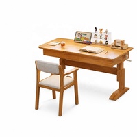 Bureau d'étude ergonomique pour enfants, réglable en hauteur manuellement, avec tiroir et étagère inclinables, système de levage à manivelle, en bois écologique