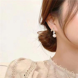 S925 <b>Silver</b> DIY <b>Pearl</b> Accessories 8-13mm Round <b>Earrings</b> with 20990 Empty Tray Bow <b>Silver</b> Jewelry Fashion Dangle Dangle <b>Earrings</b> - Product Image 1