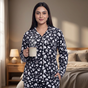 Ensemble de pyjama pour femmes en coton 100% uni à manches longues, vêtements de nuit en tricot doux, fermeture à cordon, style décontracté pour l'automne - Product Image 4