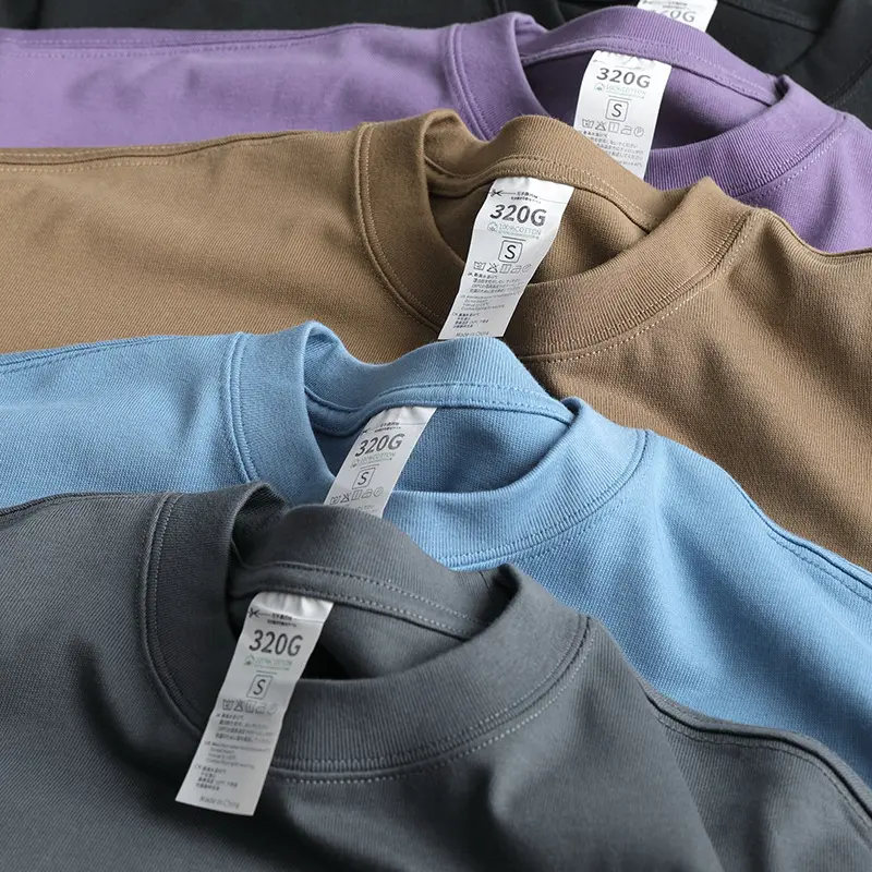 American Heavyweight 320gsm High Street Men's Combed Cotton Short-sleeved Shirt Pure Color Small Neckline T-Shirt Custom Logo