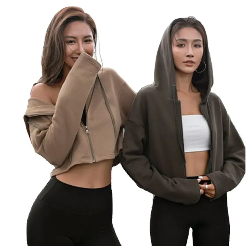 Custom Printing Sweatshirt Hoodies Oversized Hip Hop Off The Shoulder Sweatshirt Woman Blank Cropped Hoodie For Ladies